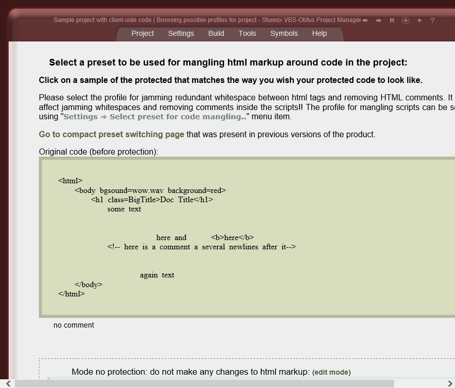 Configuring mangling of html markup around code